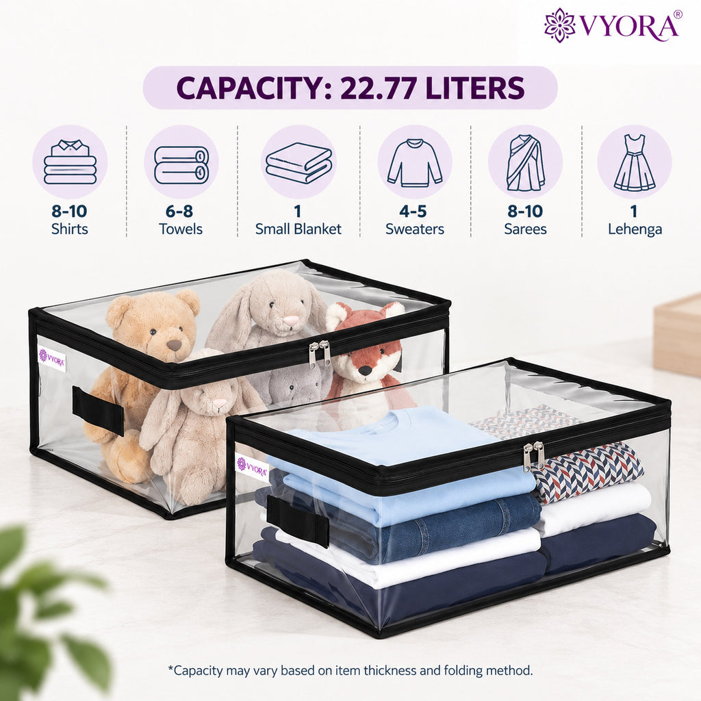 VYORA Transparent Storage Bags for Clothes | Clothes Organizer for Small Blankets, Bedsheets, Toys & Documents