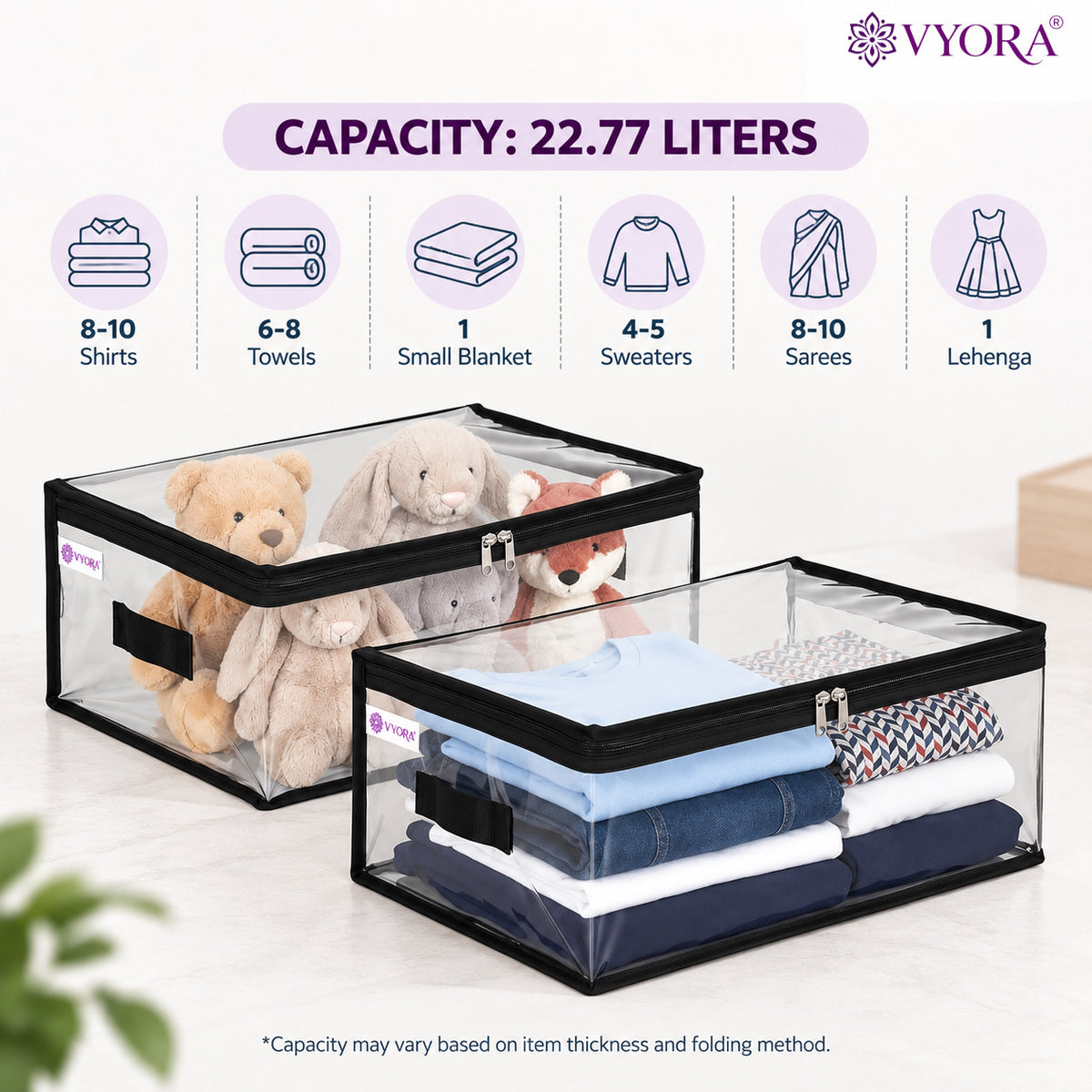 VYORA Transparent Storage Bags for Clothes | Clothes Organizer for Small Blankets, Bedsheets, Toys & Documents