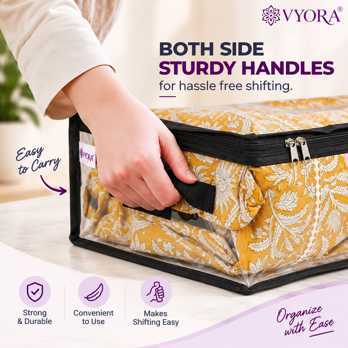 VYORA Transparent Storage Bags for Clothes | Clothes Organizer for Small Blankets, Bedsheets, Toys & Documents