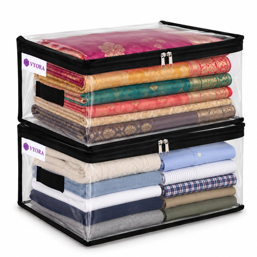 VYORA Transparent Storage Bags for Clothes | Clothes Organizer for Small Blankets, Bedsheets, Toys & Documents