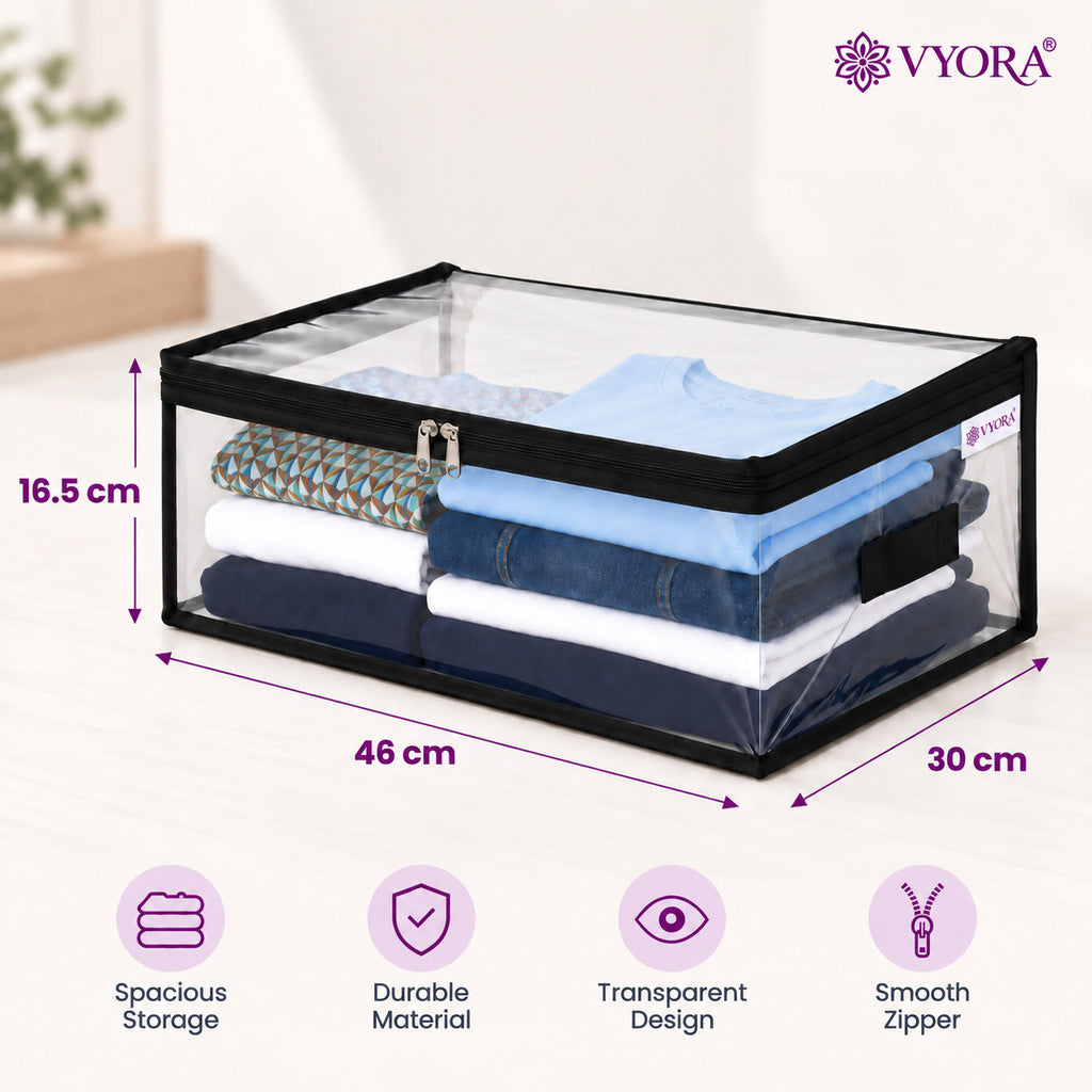 VYORA Transparent Storage Bags for Clothes | Clothes Organizer for Small Blankets, Bedsheets, Toys & Documents