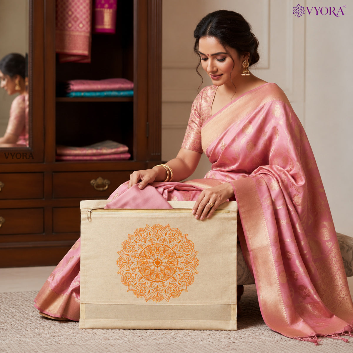 VYORA Premium Cotton Saree Covers for Storage with Zip | Cloth Organizer Bags