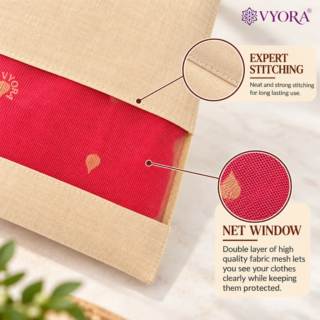 VYORA Premium Cotton Saree Covers for Storage with Zip | Cloth Organizer Bags