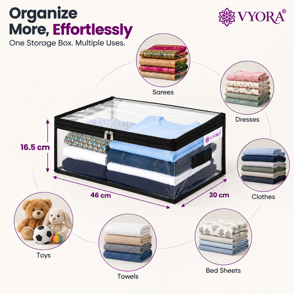 VYORA Transparent Storage Bags for Clothes | Clothes Organizer for Small Blankets, Bedsheets, Toys & Documents