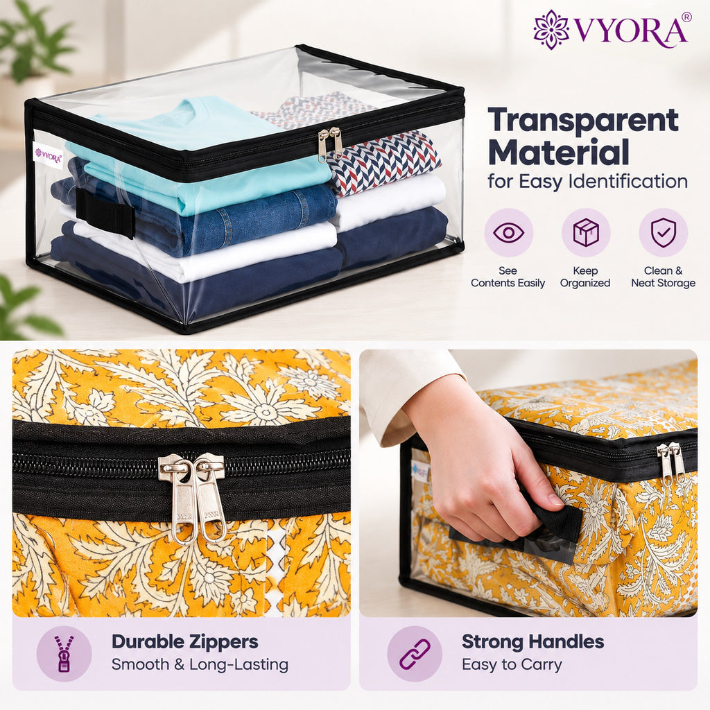 VYORA Transparent Storage Bags for Clothes | Clothes Organizer for Small Blankets, Bedsheets, Toys & Documents