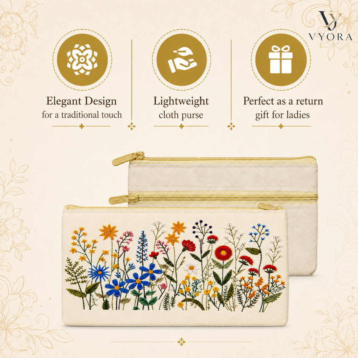 VYORA Printed Return Gift Pouches | Ideal for Festival Gifting, Cosmetics Storage