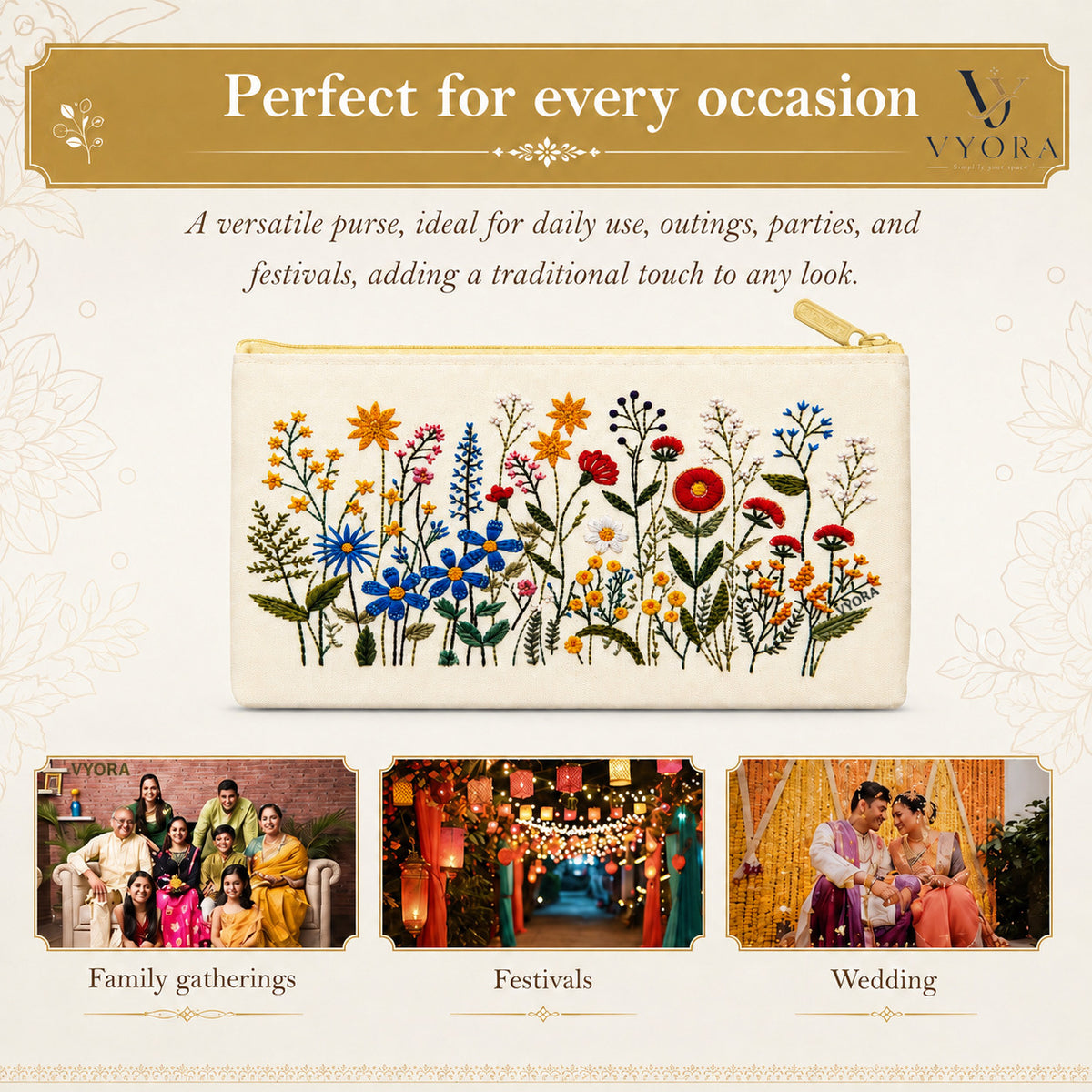 VYORA Printed Return Gift Pouches | Ideal for Festival Gifting, Cosmetics Storage
