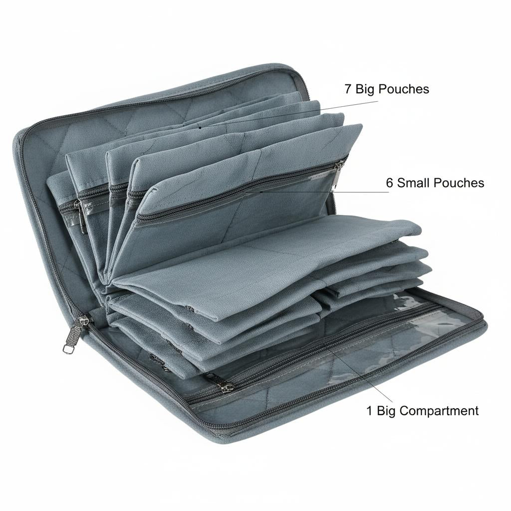 VYORA Multipurpose Jewellery Organizer Pouch | 13 Attached Transparent Pouches